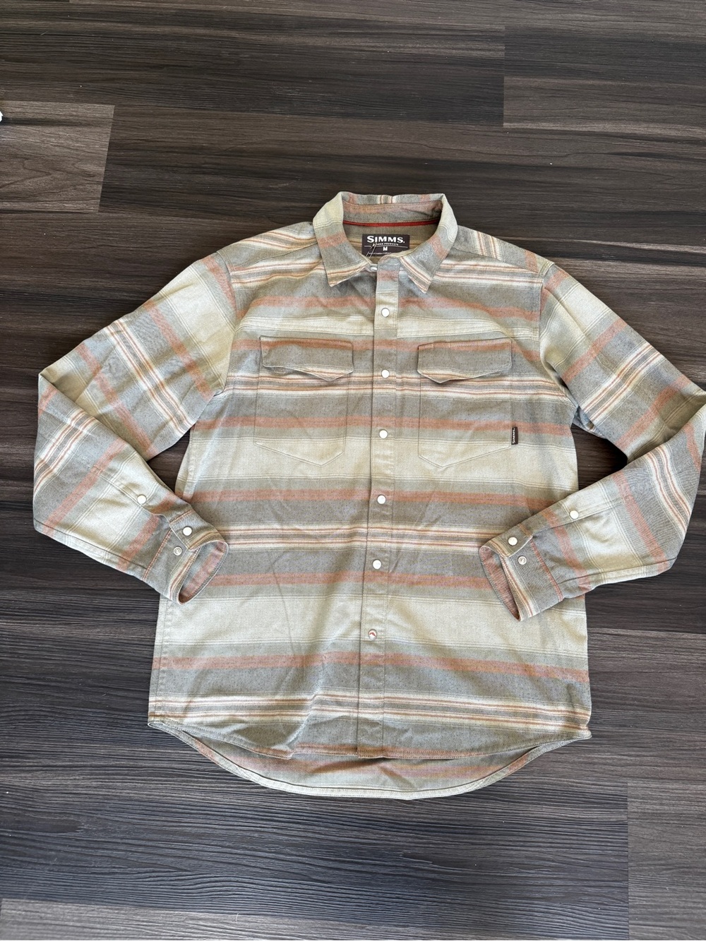 Simms Men's Long-Sleeve Plaid Flannel - Olive and Rust Stripes